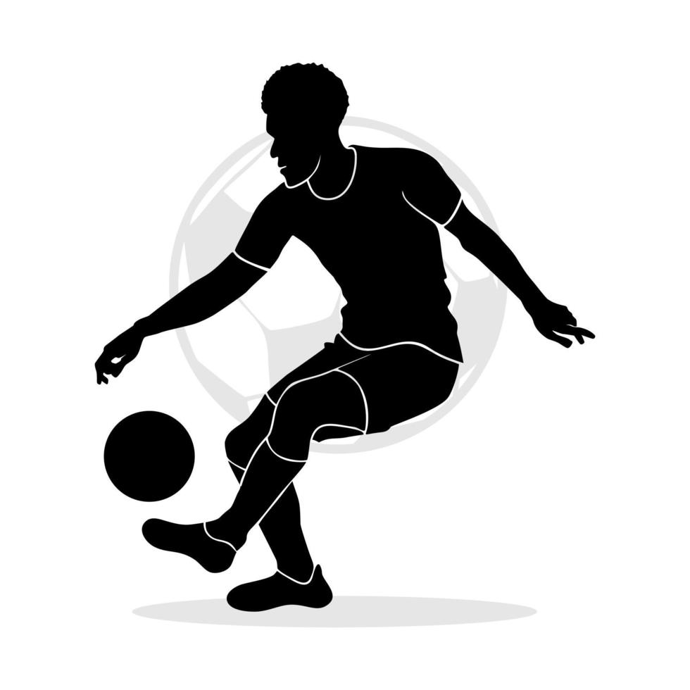 professioneller Fußballspieler, der den Ball jongliert. Vektor-Silhouette-Illustration vektor