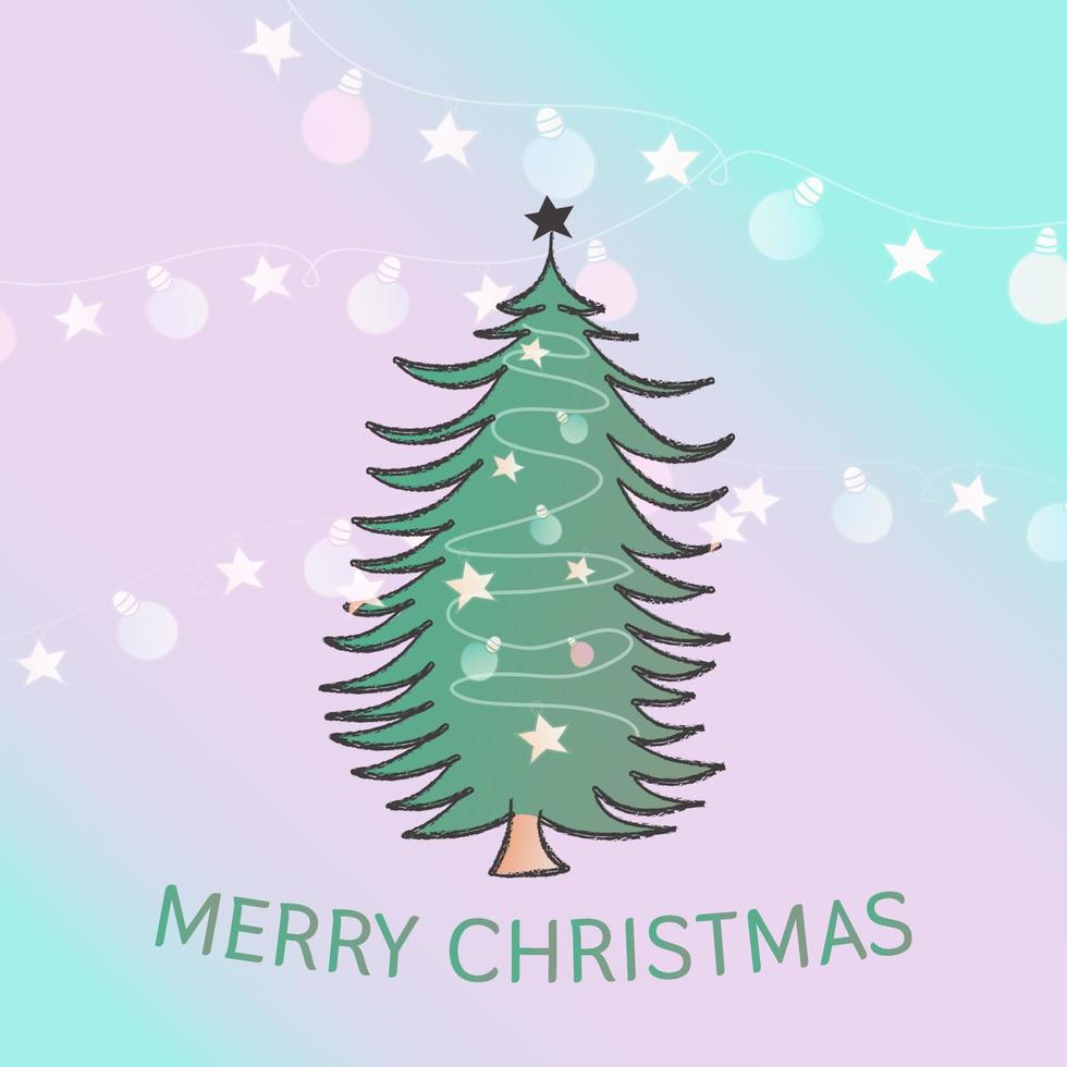 jul träd med lampa prydnad med glad jul hälsning pastell Färg vektor