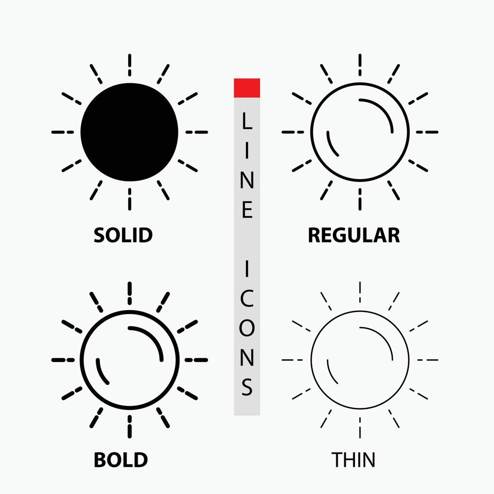 Sonne. Wetter. Sonnenuntergang. Sonnenaufgang. sommerikone in dünn. regulär. fette Linie und Glyphenstil. Vektor-Illustration vektor