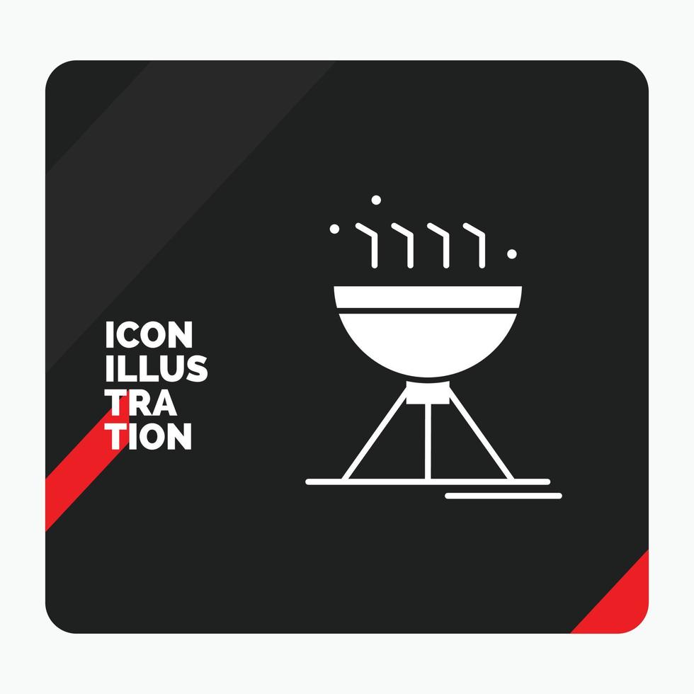 roter und schwarzer kreativer präsentationshintergrund zum kochen von bbq. Camping. Lebensmittel. Grill-Glyphe-Symbol vektor