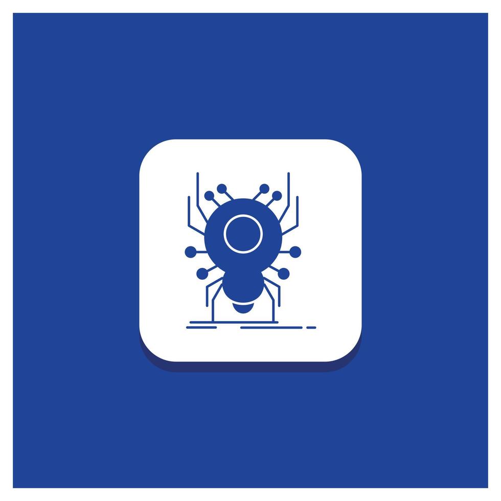 blauer runder Knopf für Fehler. Insekt. Spinne. Virus. App-Glyphen-Symbol vektor