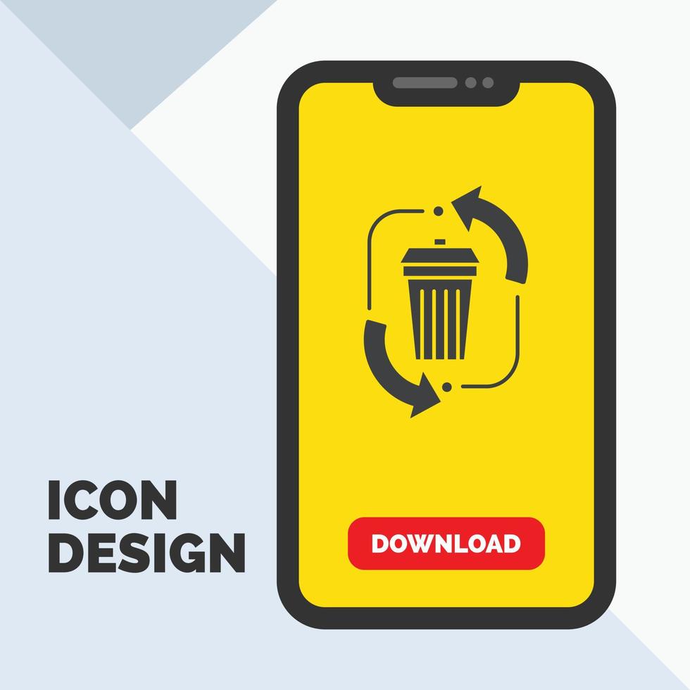 Abfall. Verfügung. Müll. Management. recyceln Sie das Glyphen-Symbol in Mobile für die Download-Seite. gelber Hintergrund vektor