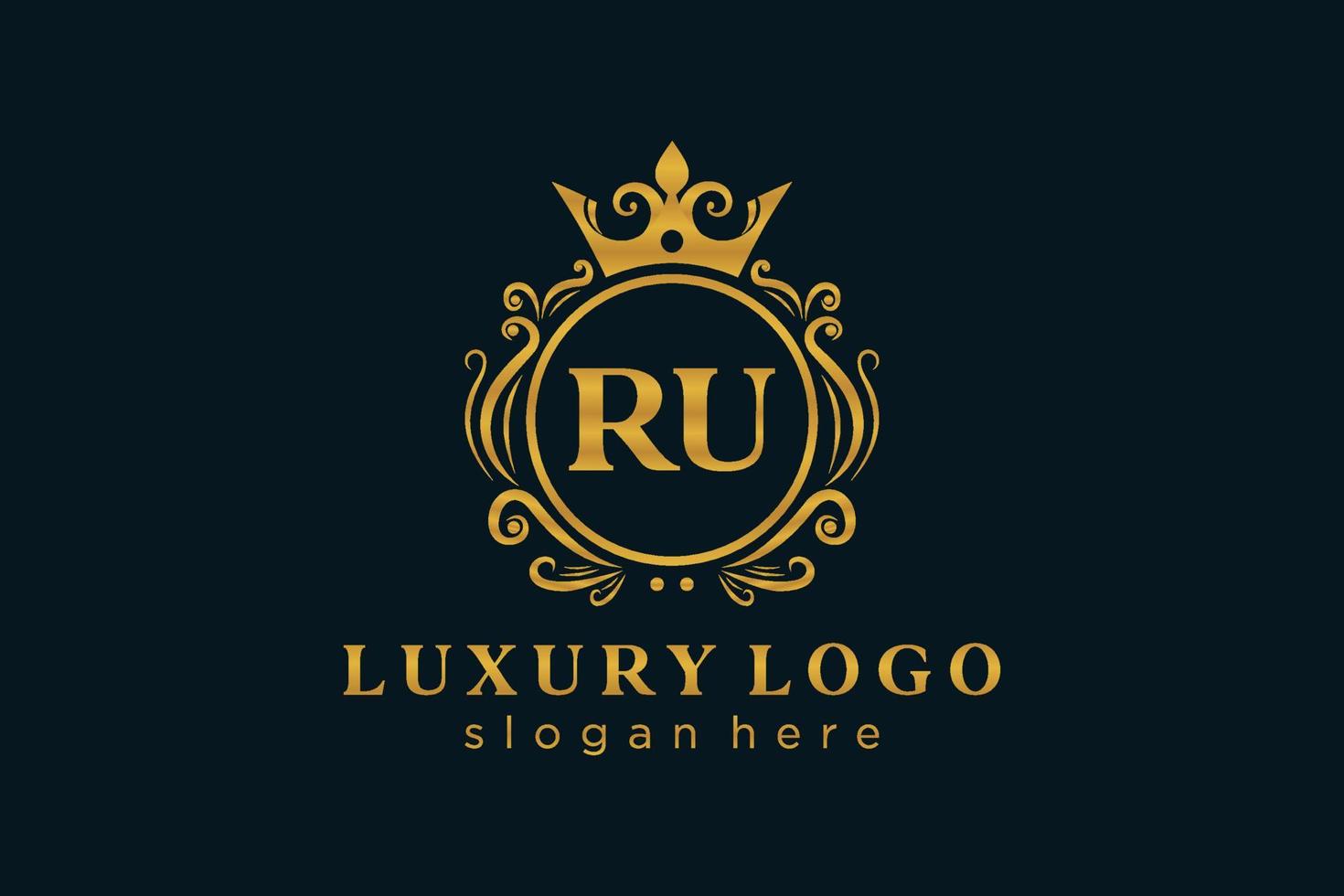 första ru brev kunglig lyx logotyp mall i vektor konst för restaurang, kungligheter, boutique, Kafé, hotell, heraldisk, Smycken, mode och Övrig vektor illustration.