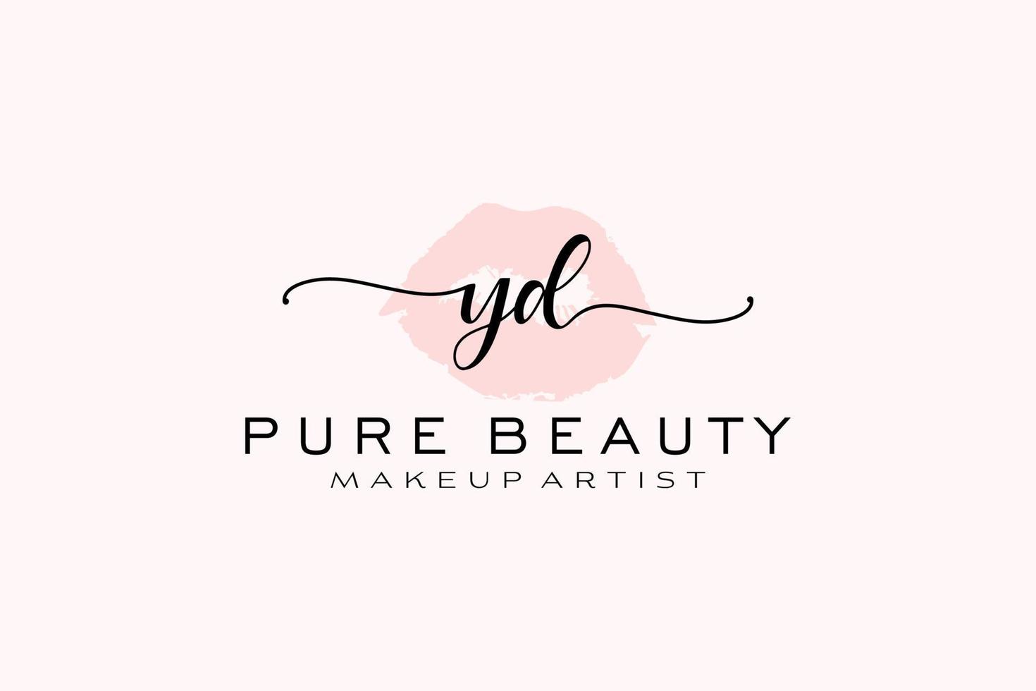vorgefertigtes Logo-Design mit anfänglichen YD-Aquarelllippen, Logo für Make-up-Künstler-Business-Branding, Blush-Beauty-Boutique-Logo-Design, Kalligrafie-Logo mit kreativer Vorlage. vektor