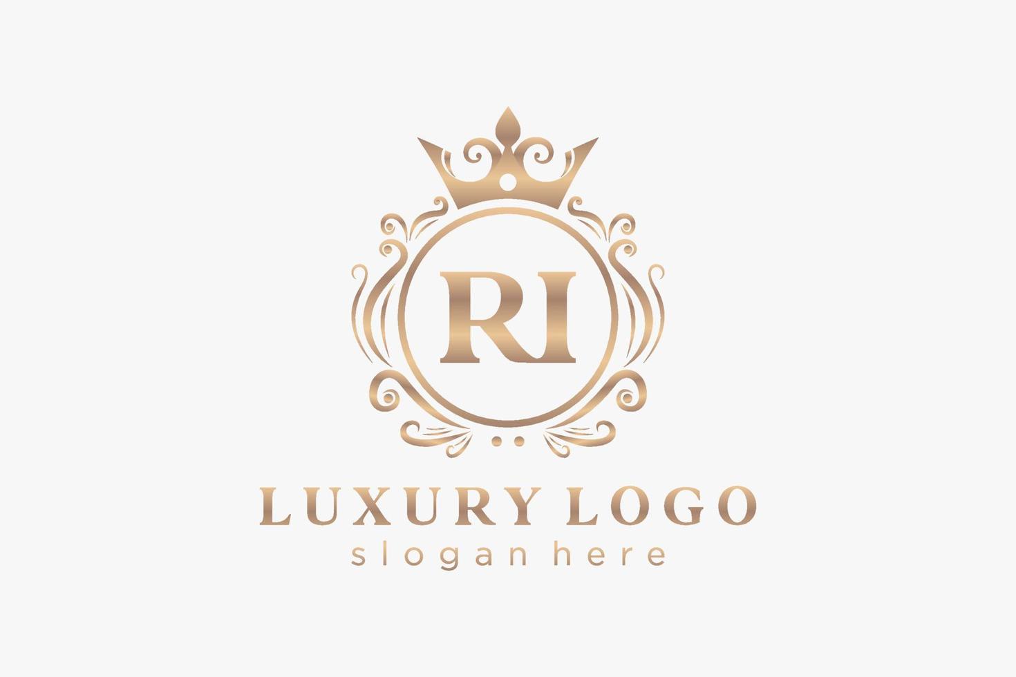 Royal Luxury Logo-Vorlage mit anfänglichem ri-Buchstaben in Vektorgrafiken für Restaurant, Lizenzgebühren, Boutique, Café, Hotel, Heraldik, Schmuck, Mode und andere Vektorillustrationen. vektor