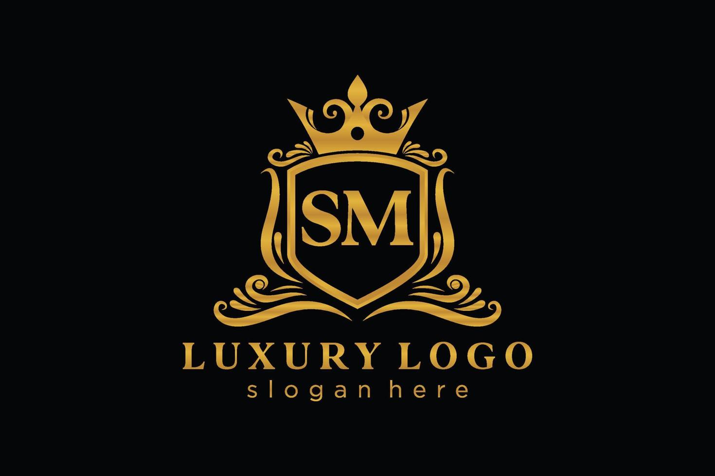 Royal Luxury Logo-Vorlage mit anfänglichem SM-Buchstaben in Vektorgrafiken für Restaurant, Lizenzgebühren, Boutique, Café, Hotel, Heraldik, Schmuck, Mode und andere Vektorillustrationen. vektor