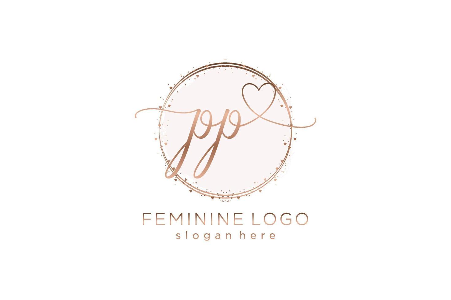 första sid handstil logotyp med cirkel mall vektor logotyp av första bröllop, mode, blommig och botanisk med kreativ mall.