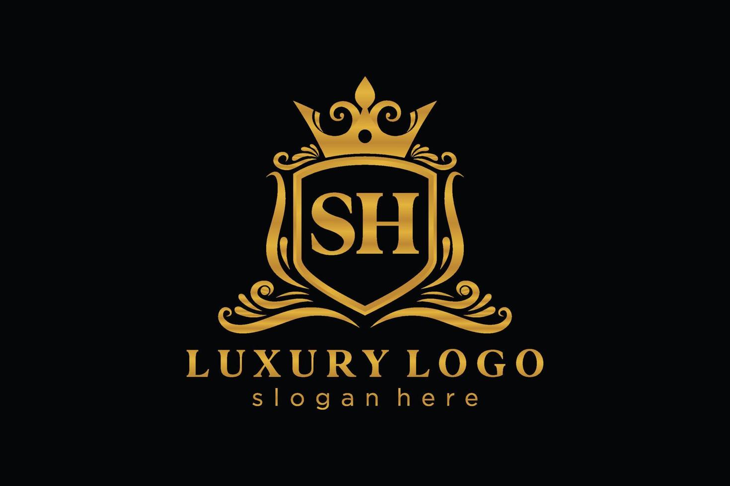 anfängliche sh-Buchstabe königliche Luxus-Logo-Vorlage in Vektorgrafiken für Restaurant, Lizenzgebühren, Boutique, Café, Hotel, heraldisch, Schmuck, Mode und andere Vektorillustrationen. vektor