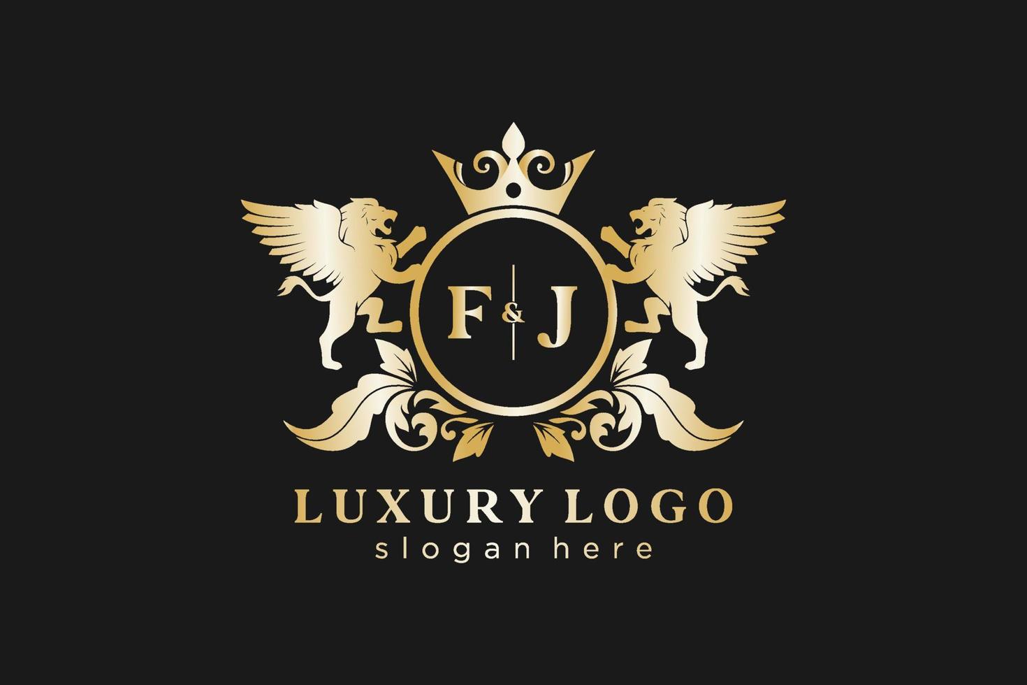 första fj brev lejon kunglig lyx logotyp mall i vektor konst för restaurang, kungligheter, boutique, Kafé, hotell, heraldisk, Smycken, mode och Övrig vektor illustration.