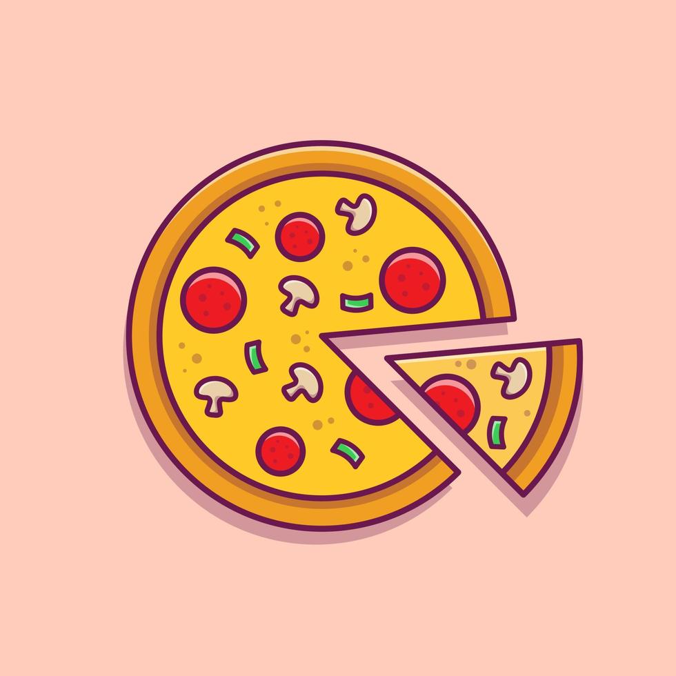 pizza skiva tecknad serie vektor ikon illustration. mat objekt ikon begrepp isolerat premie vektor. platt tecknad serie stil