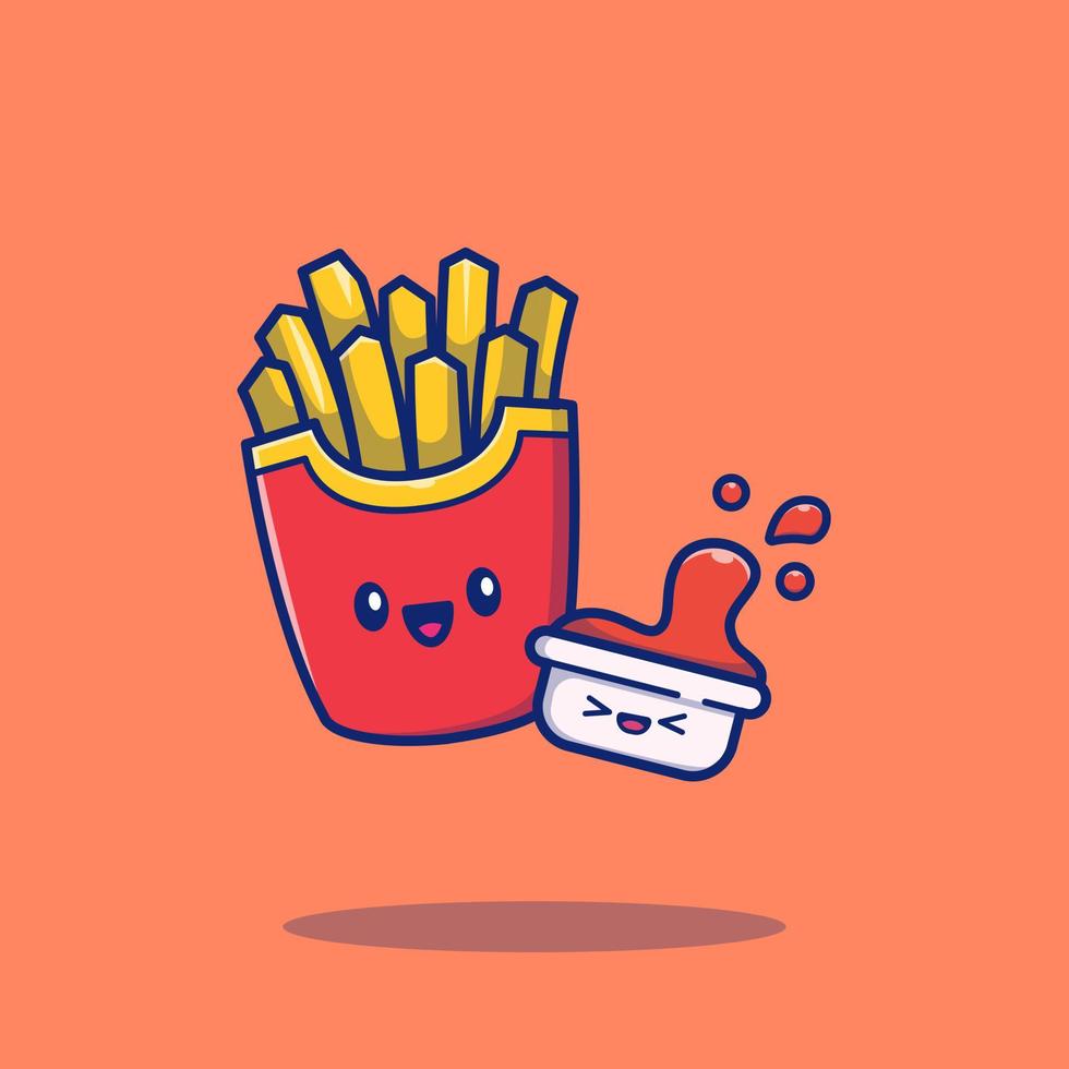 süße pommes frites mit sauce cartoon vektor symbol illustration. Lebensmittel-Icon-Konzept isolierter Premium-Vektor. flacher Cartoon-Stil