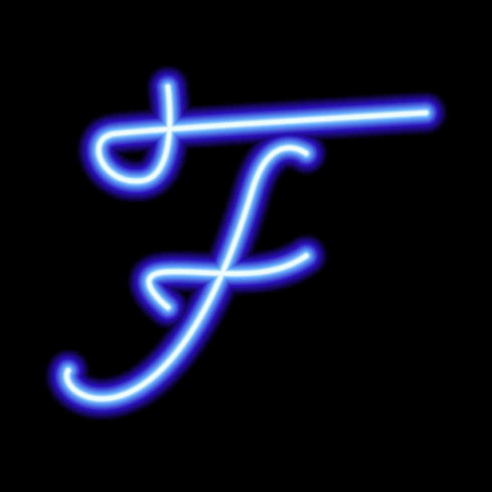 Neonblaues Symbol f auf schwarzem Hintergrund vektor