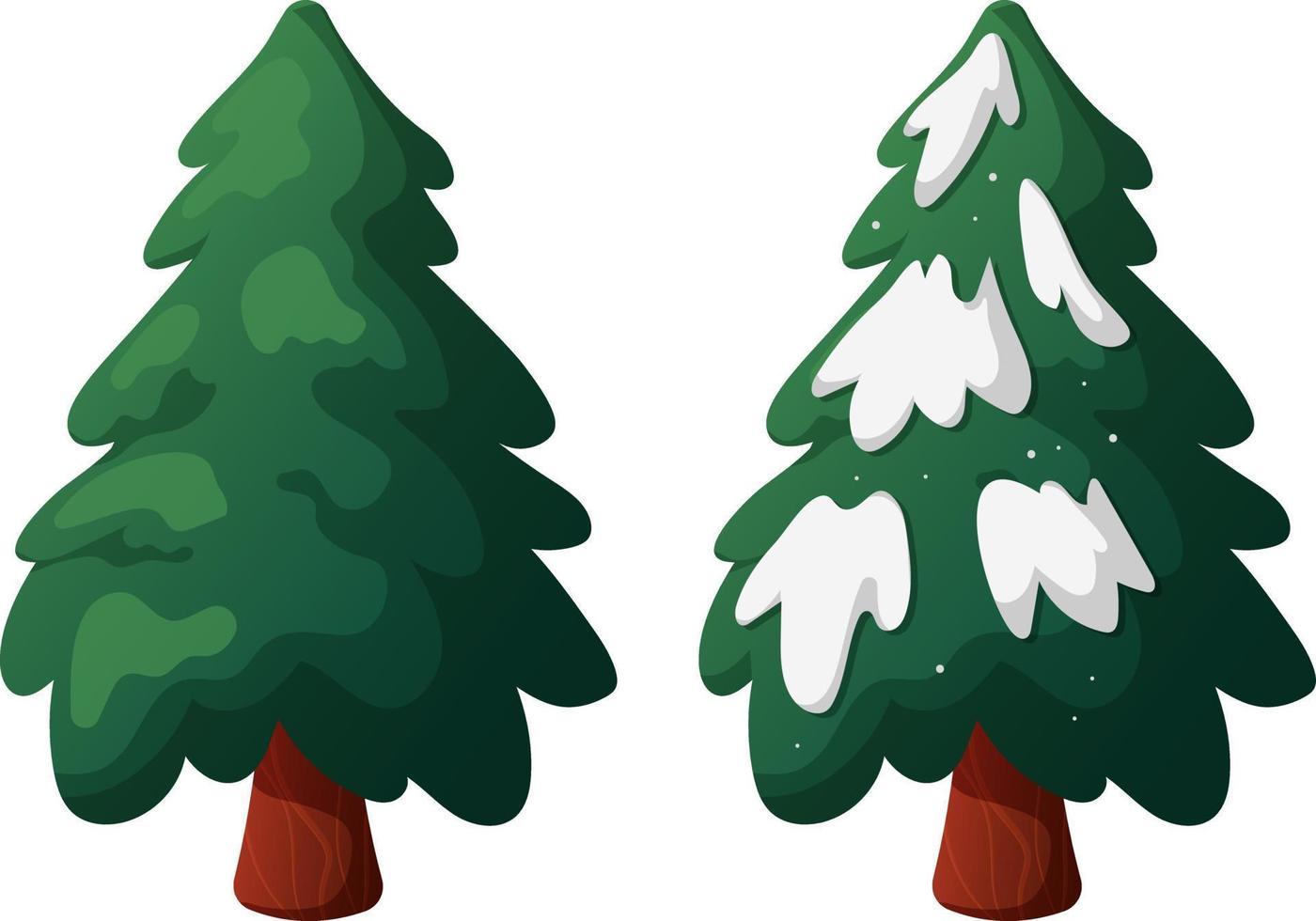 weihnachtsbaum im cartoon-stil mit und ohne schnee auf einem transparenten hintergrund vektor