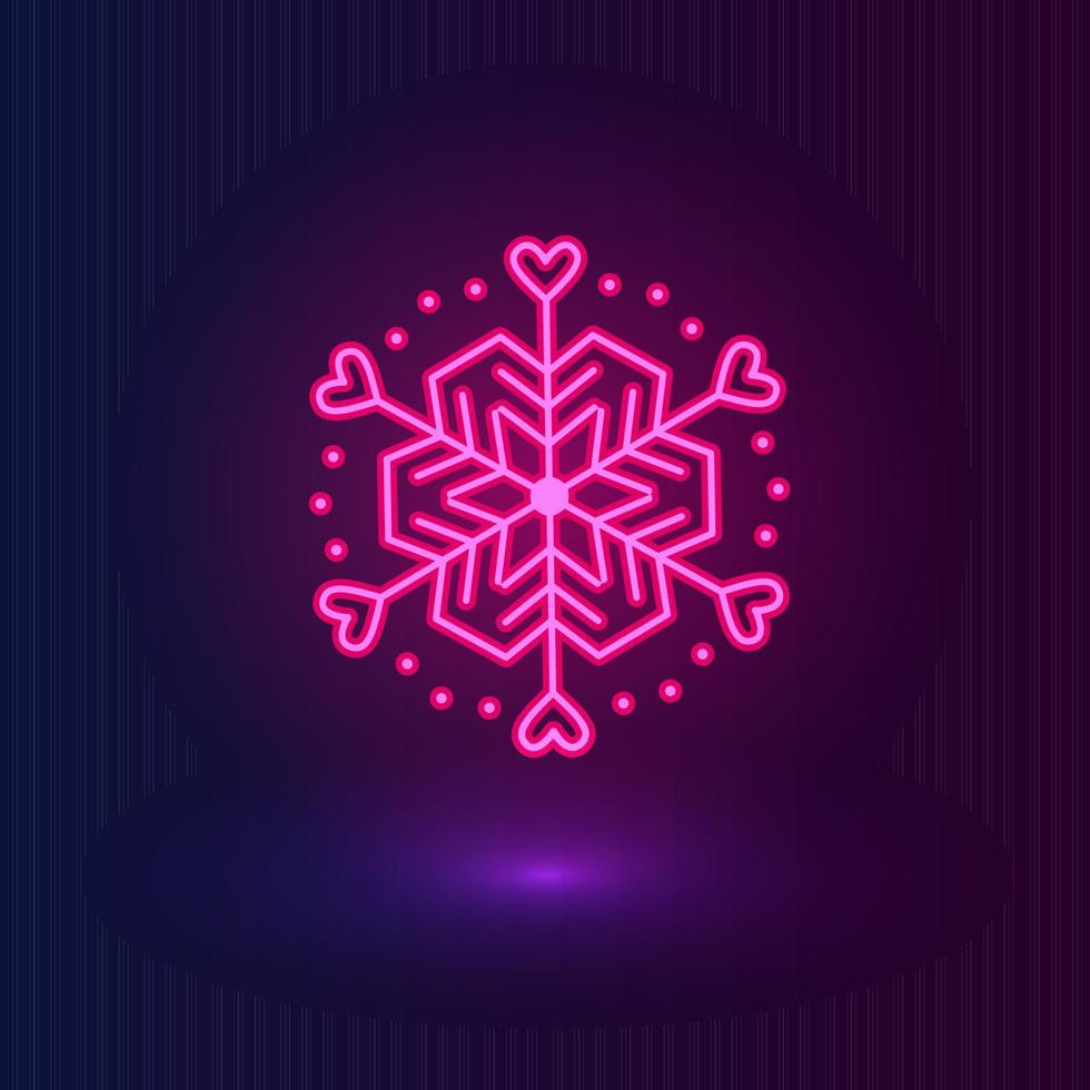 vektor neon rosa snöflinga. vinter- ikoner på mörk blå bakgrund.