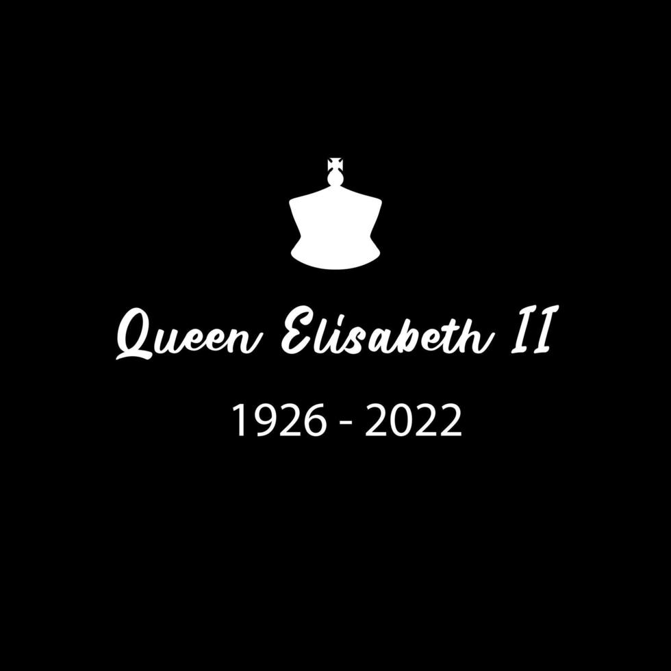 london, Storbritannien, 09.08.2022. vektor svart och vit baner design med kunglig krona silhuett och år av liv av drottning Elizabeth ii