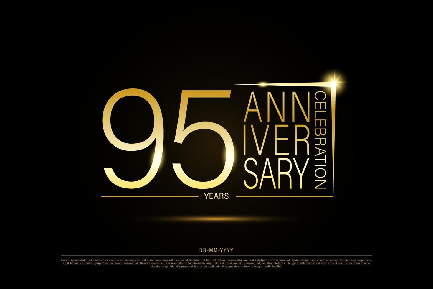 95 år gyllene årsdag guld logotyp på svart bakgrund, vektor design för firande.