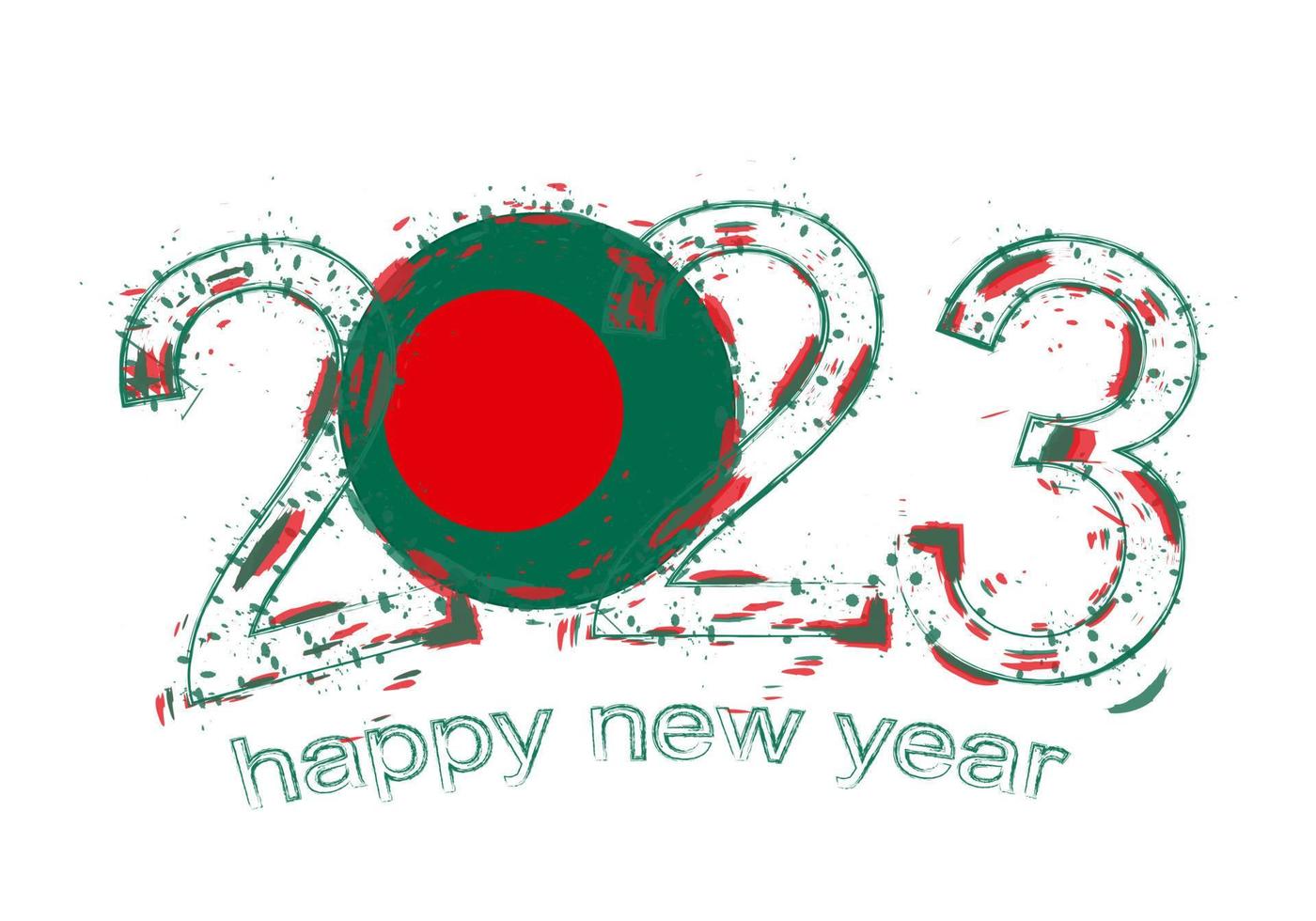 2023 Jahr im Grunge-Stil mit Flagge von Bangladesch. vektor
