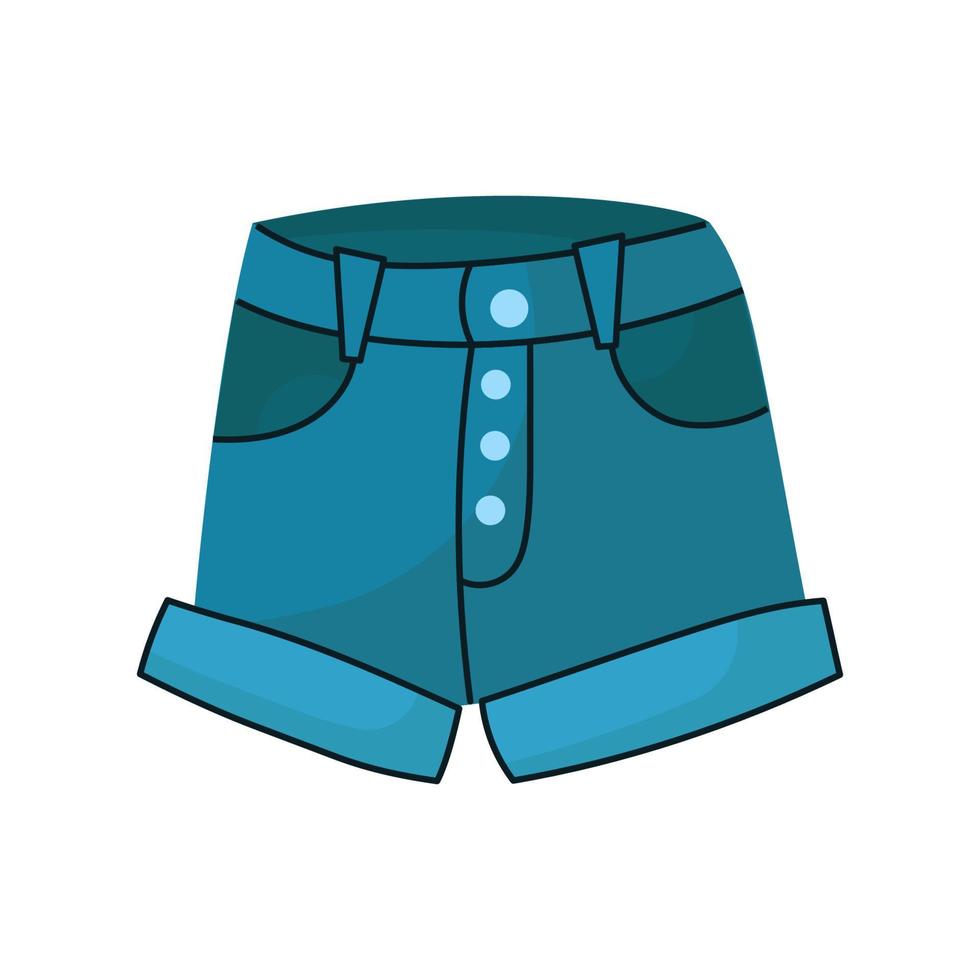 denim shorts jeans . modern kläder för kvinnor. tillfällig blå textil- kläder och klädsel fabrik byxor med plåster och ficka. mode vektor illustration begrepp