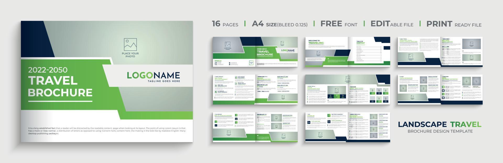 landskap 16 sidor resa byrå broschyr mall design eller flersida broschyr mall layout vektor