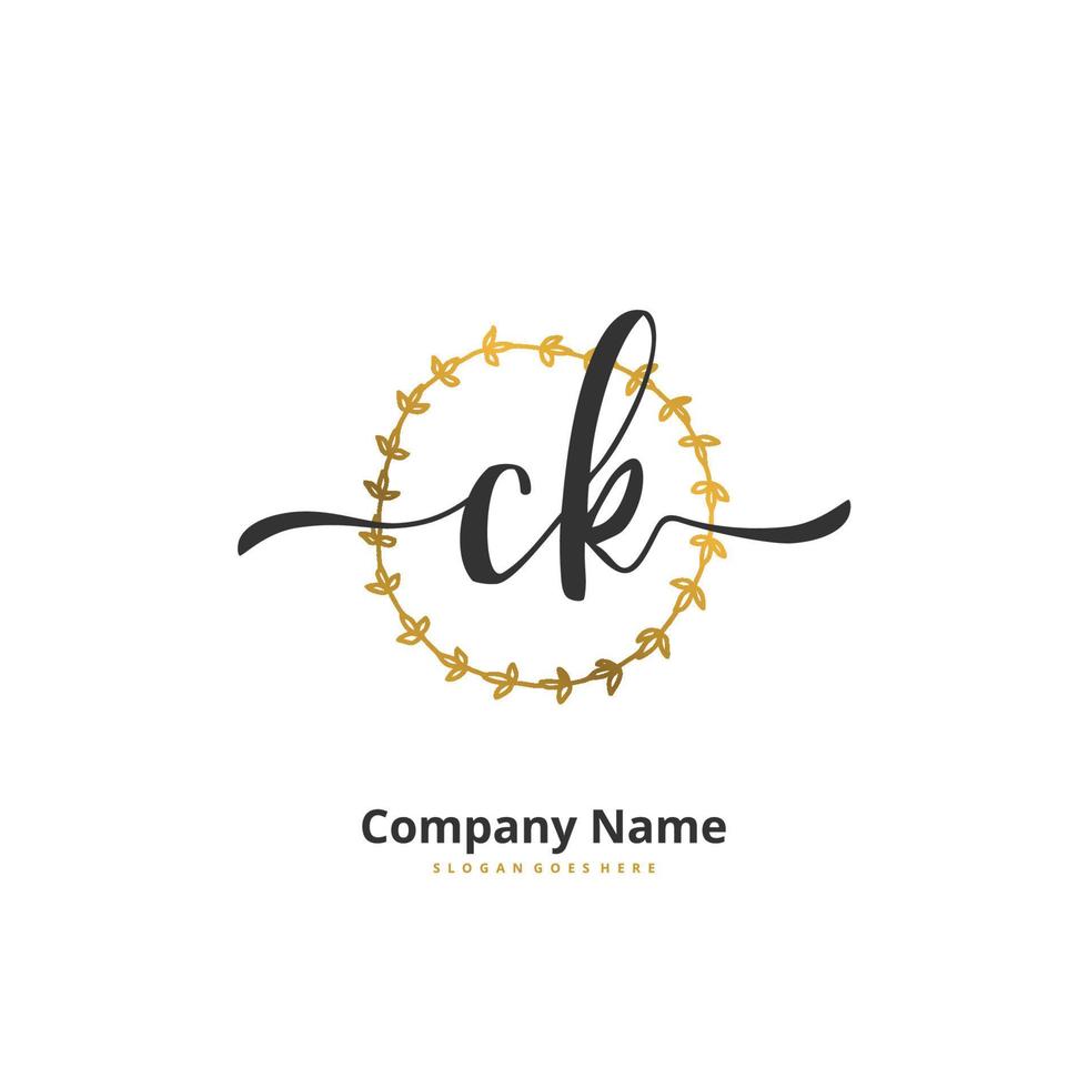 ck ck Anfangshandschrift und Signatur-Logo-Design mit Kreis. schönes design handgeschriebenes logo für mode, team, hochzeit, luxuslogo. vektor