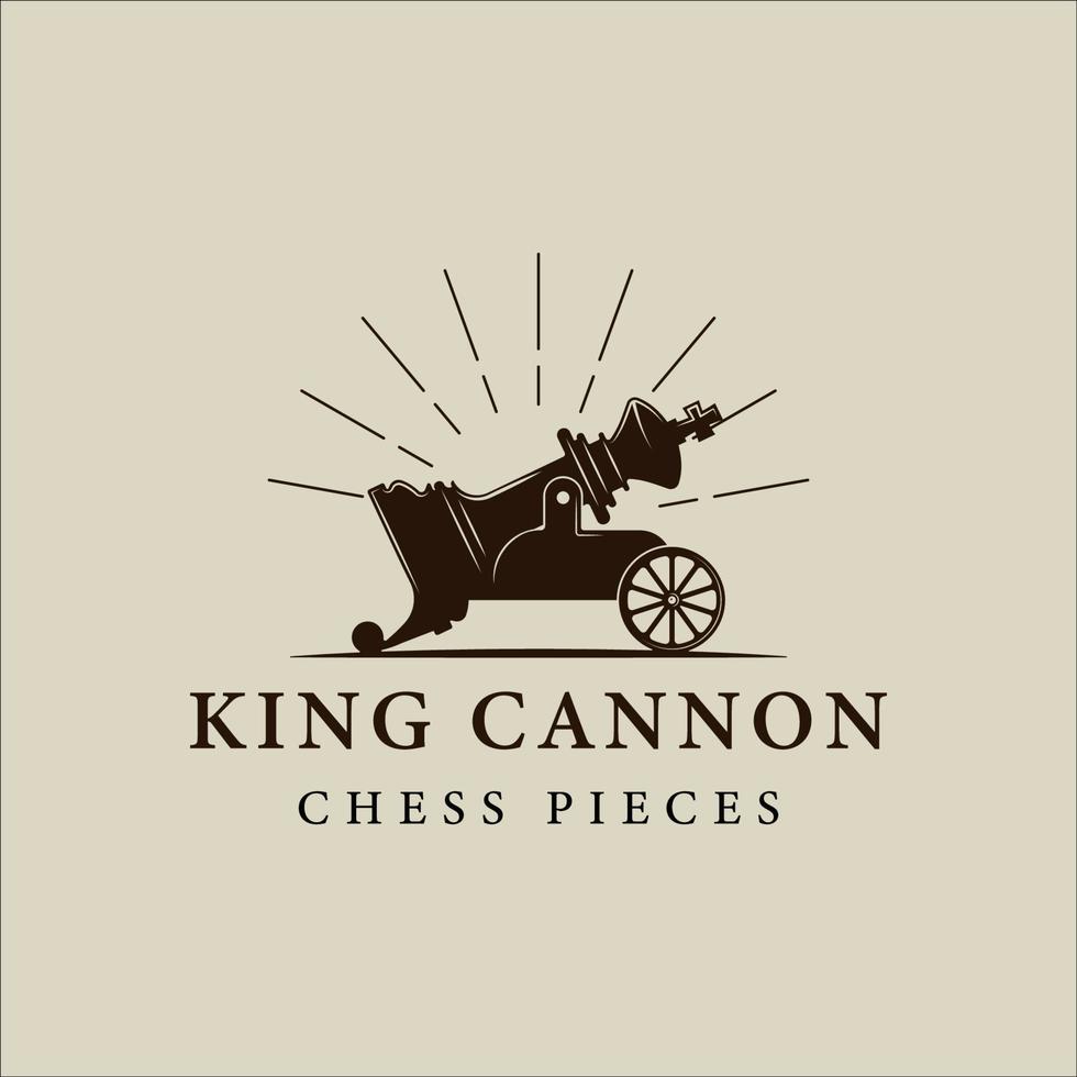 Schach König Kanone kreatives Logo Vektor Vintage Illustration Vorlage Symbol Grafikdesign. Sportstrategiezeichen oder Symbol für Wettbewerb oder Turnier mit Sunburst