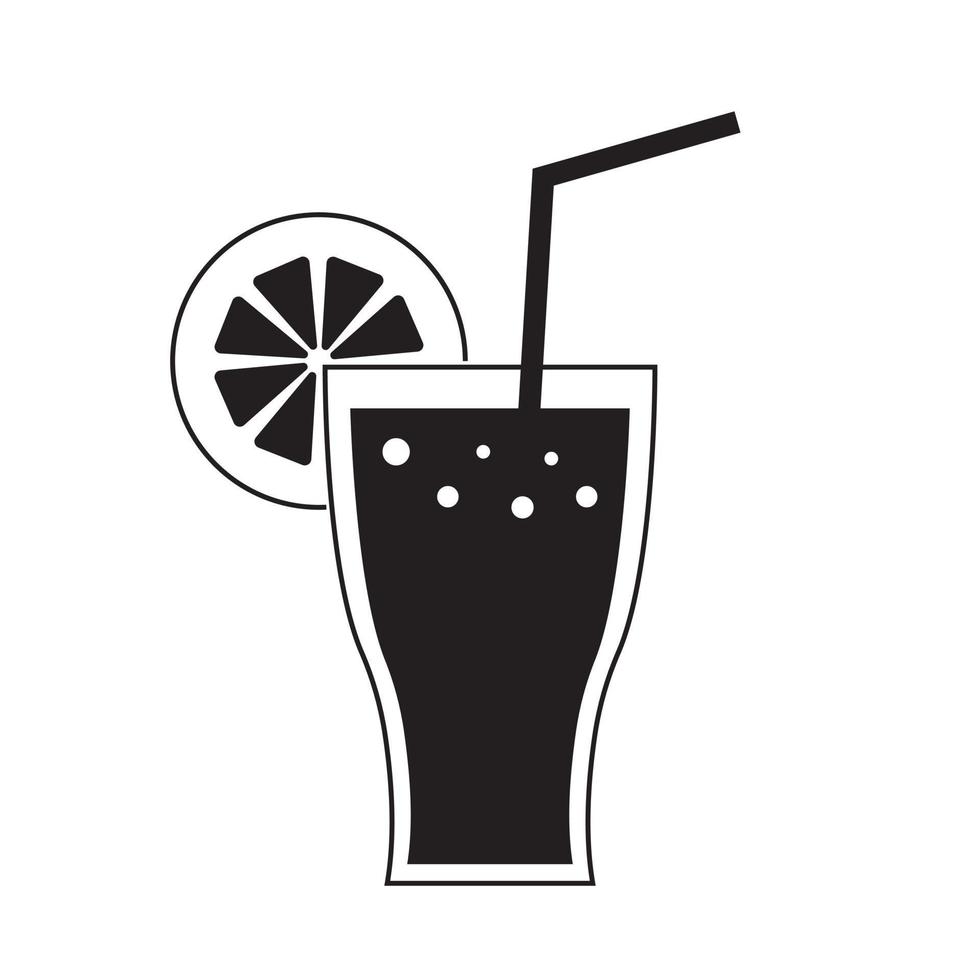 Symbol für Cola- oder Sodaglas. Vektor isoliert Schwarz-Weiß-Illustration eines Cola-Glases mit einem Strohhalm