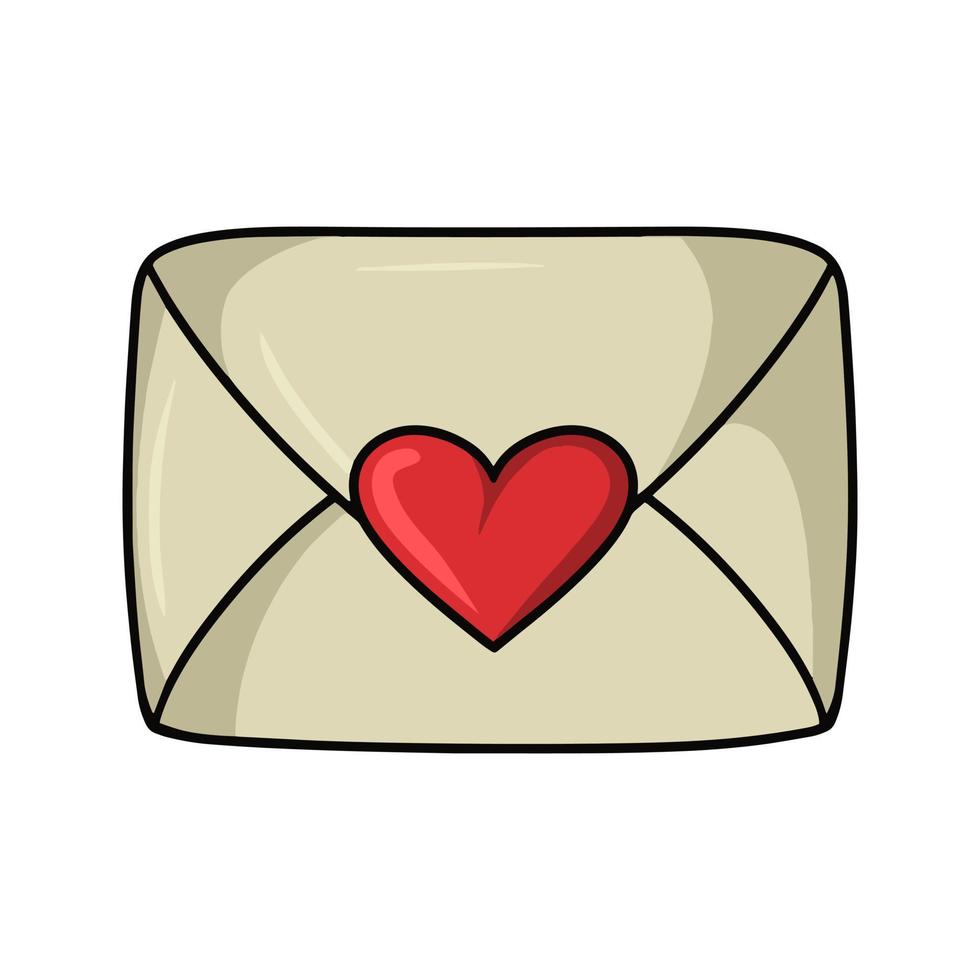 kärlek brev, stor årgång stängd kuvert med en hjärta, vektor illustration i tecknad serie stil på en vit bakgrund