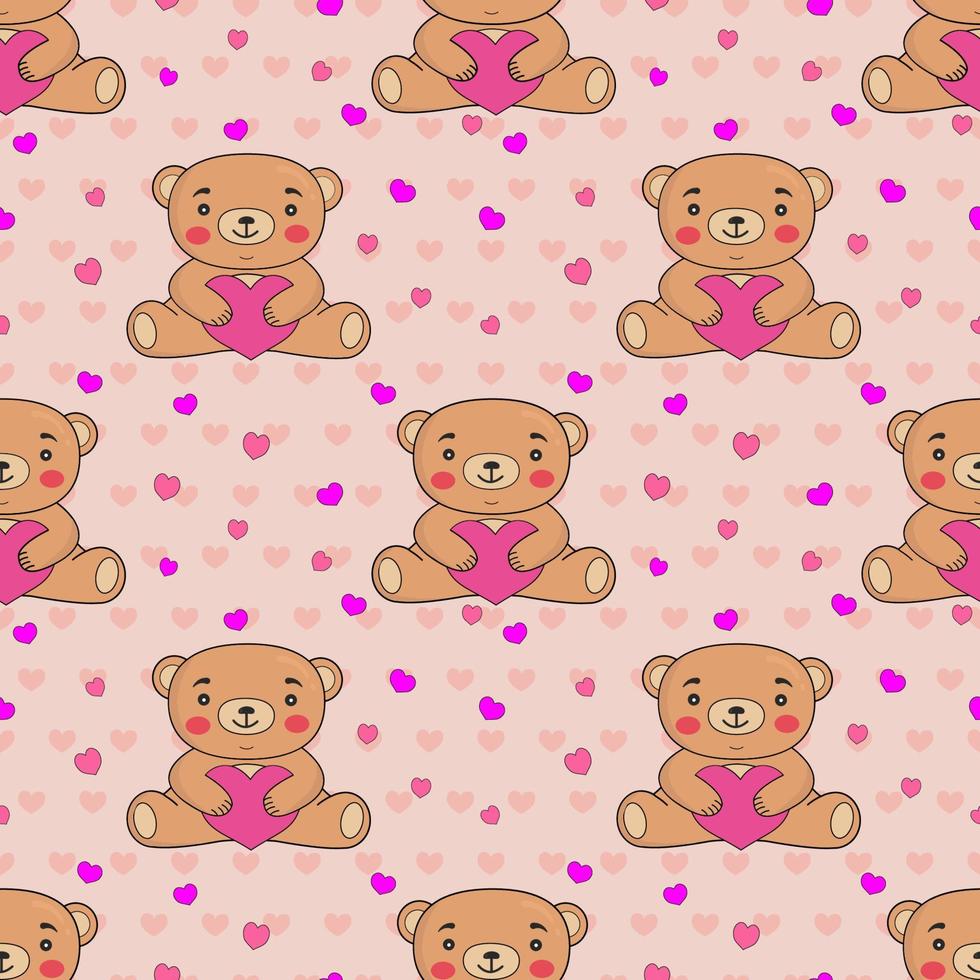 sömlös mönster med teddy björnar och hjärtan på en ljus bakgrund. lämplig för hjärtans dag, födelsedag, bröllop kort, omslag papper, bakgrund, tapeter, textil design, barns böcker. vektor