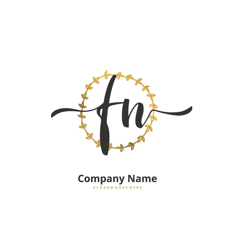 fn fn Anfangshandschrift und Signatur-Logo-Design mit Kreis. schönes design handgeschriebenes logo für mode, team, hochzeit, luxuslogo. vektor