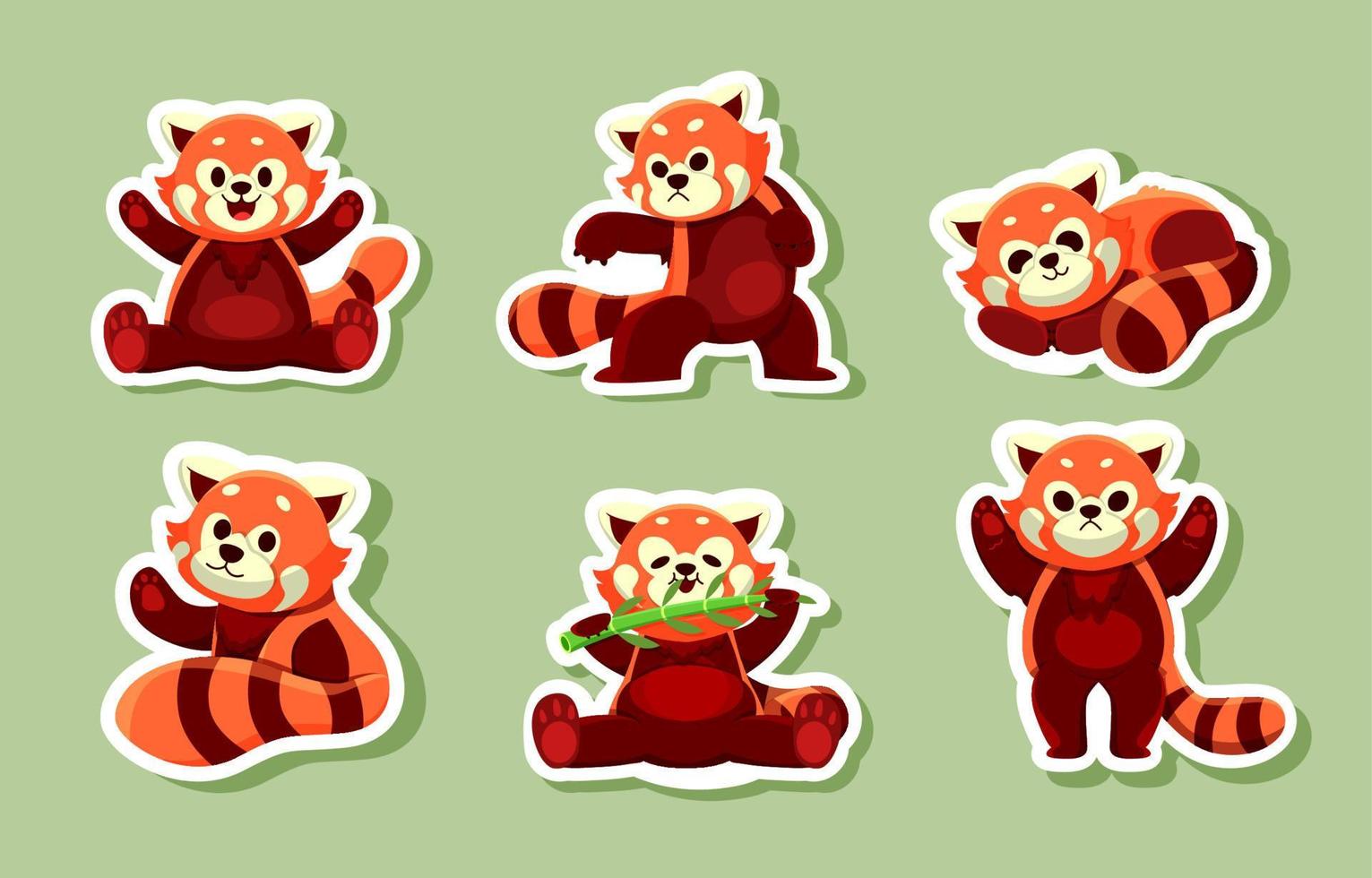 söt röd panda i verkan klistermärke vektor