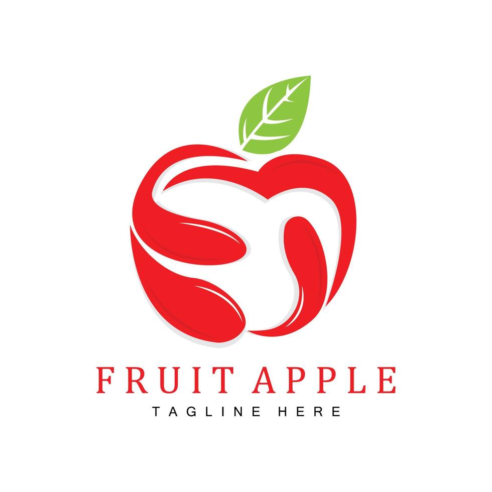 Fruchtapfel-Logodesign, roter Fruchtvektor, mit abstraktem Stil, Illustration des Produktmarkenetiketts vektor