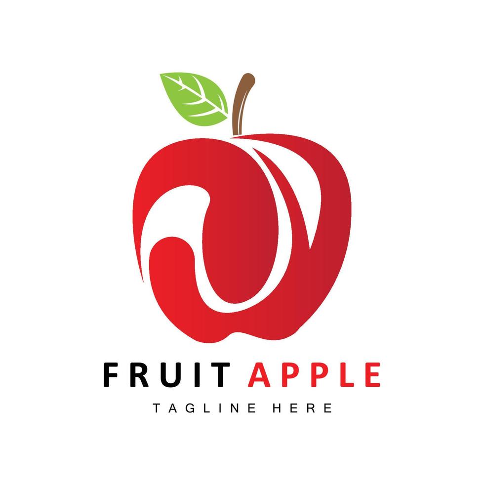 Fruchtapfel-Logodesign, roter Fruchtvektor, mit abstraktem Stil, Illustration des Produktmarkenetiketts vektor