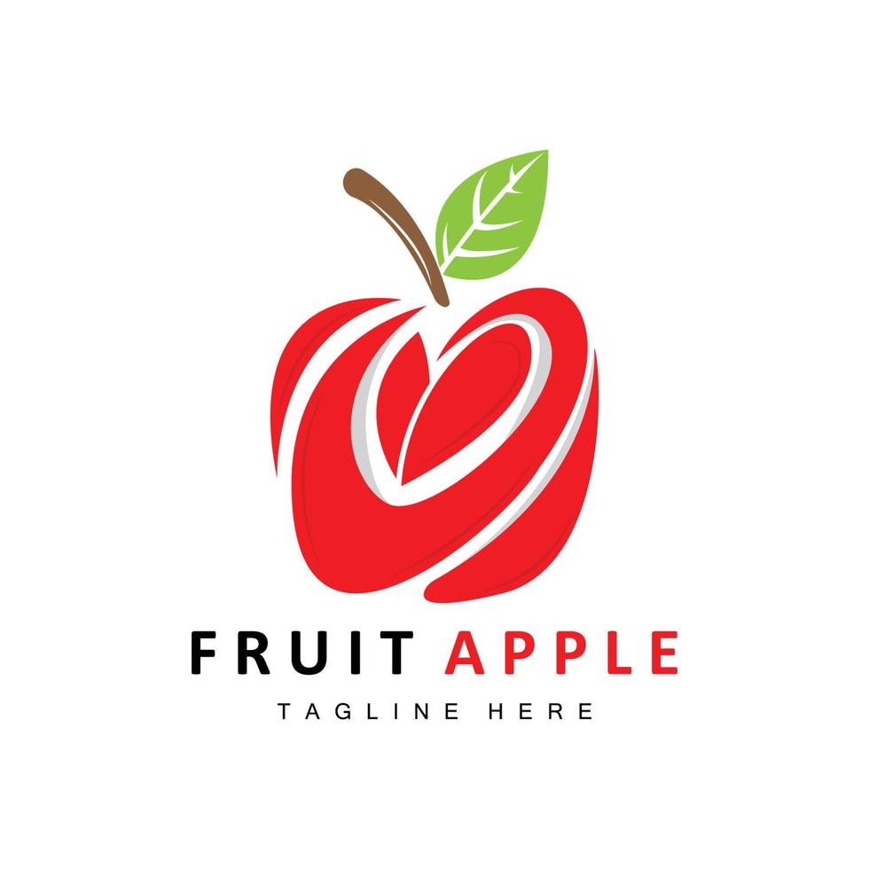 Fruchtapfel-Logodesign, roter Fruchtvektor, mit abstraktem Stil, Illustration des Produktmarkenetiketts vektor