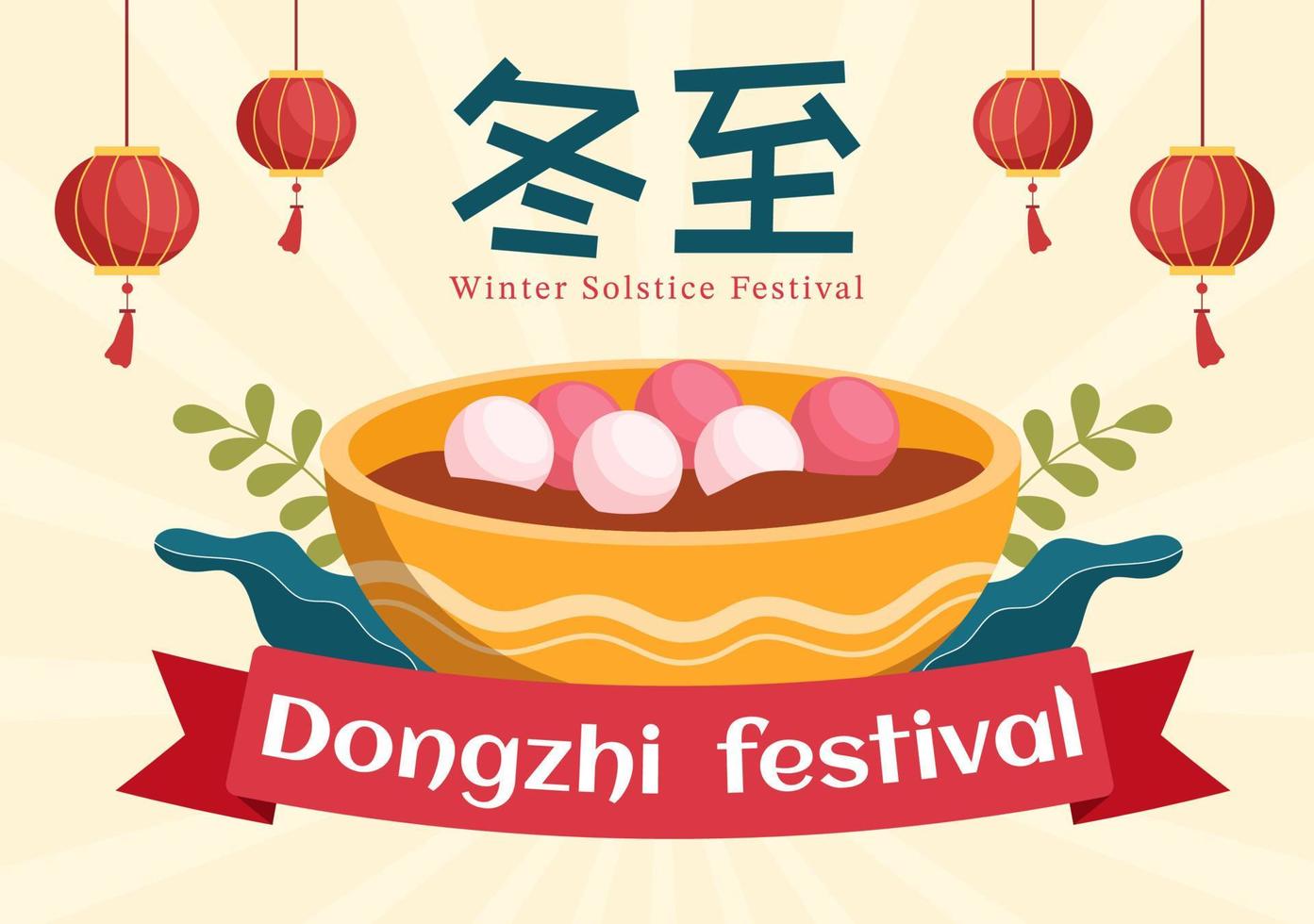 dongzhi oder wintersonnenwende festival vorlage handgezeichnete flache illustration der karikatur mit der familie, die chinesisches essen tangyuan und jiaozi konzept genießt vektor