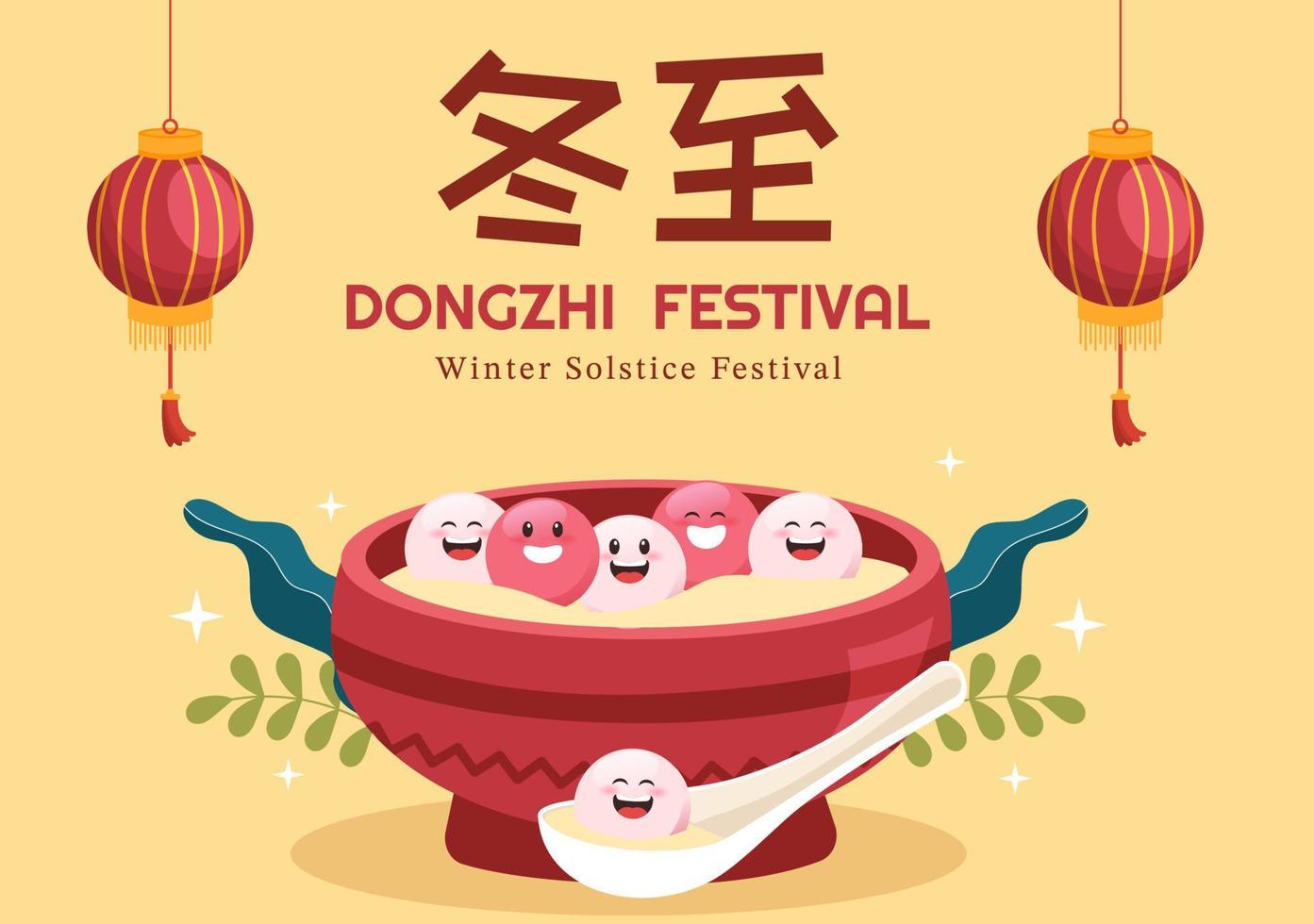 dongzhi oder wintersonnenwende festival vorlage handgezeichnete flache illustration der karikatur mit der familie, die chinesisches essen tangyuan und jiaozi konzept genießt vektor