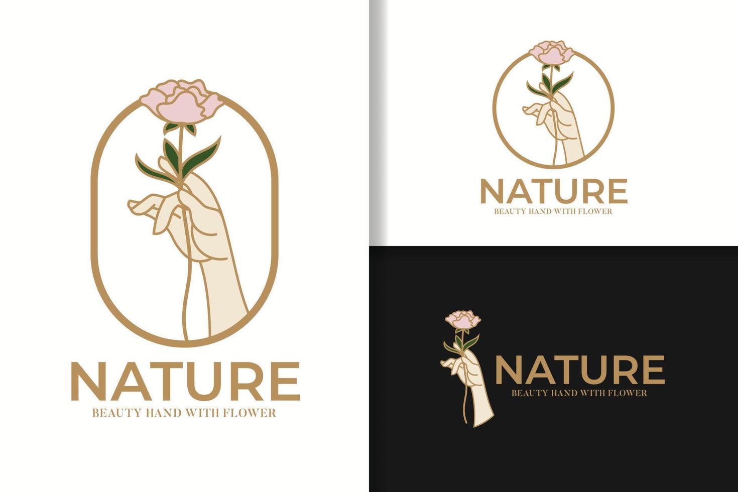 feminin hand innehav blommor logotyp mall vektor