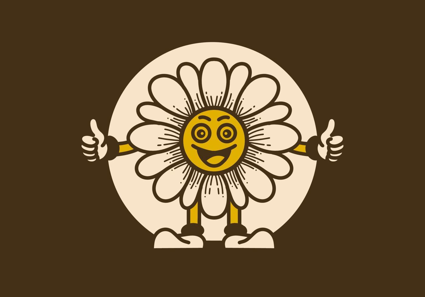 Retro-Kunstillustration einer Sonnenblume mit glücklichem Gesicht vektor