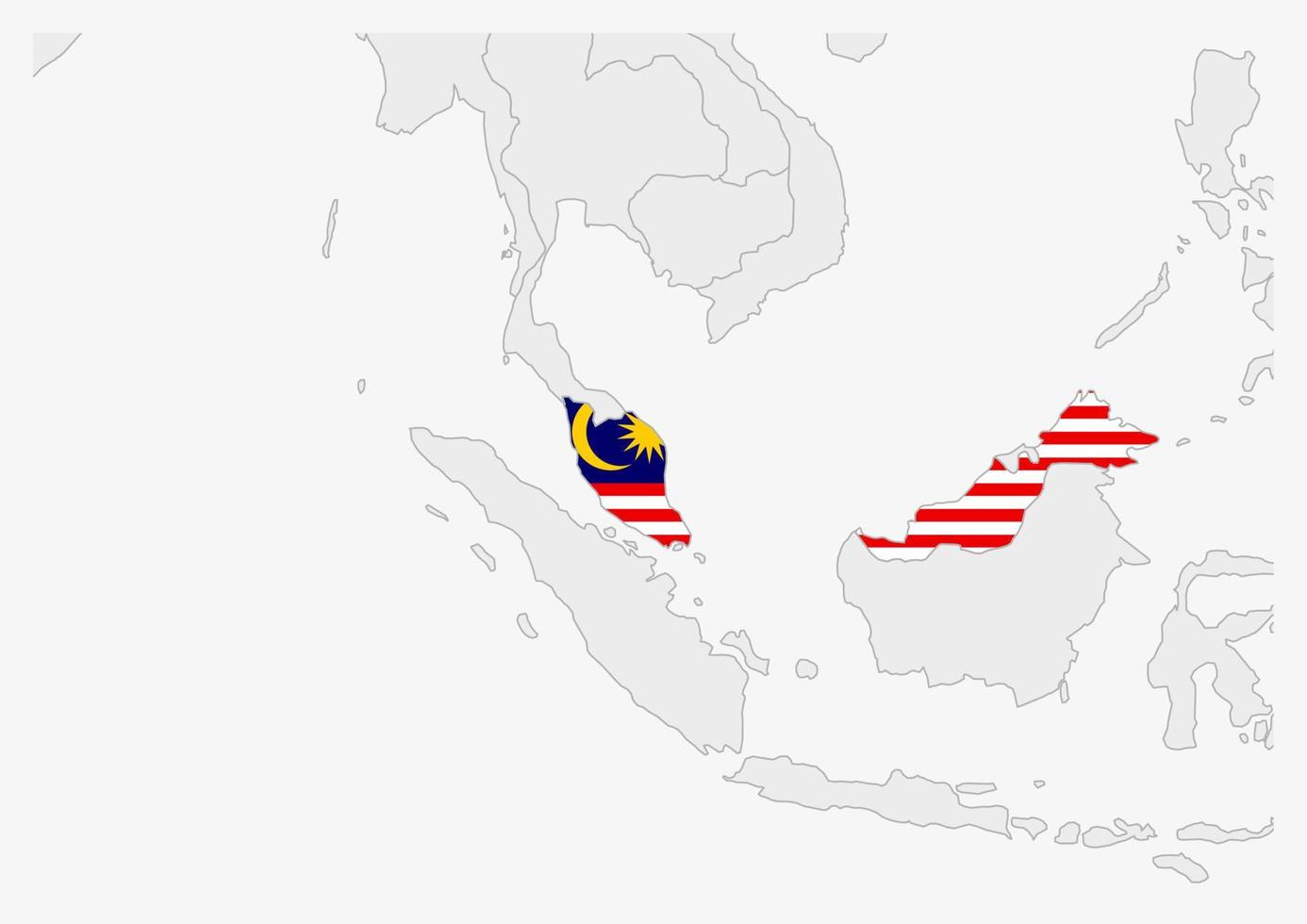 Malaysia-Karte in den Farben der malaysischen Flagge hervorgehoben vektor
