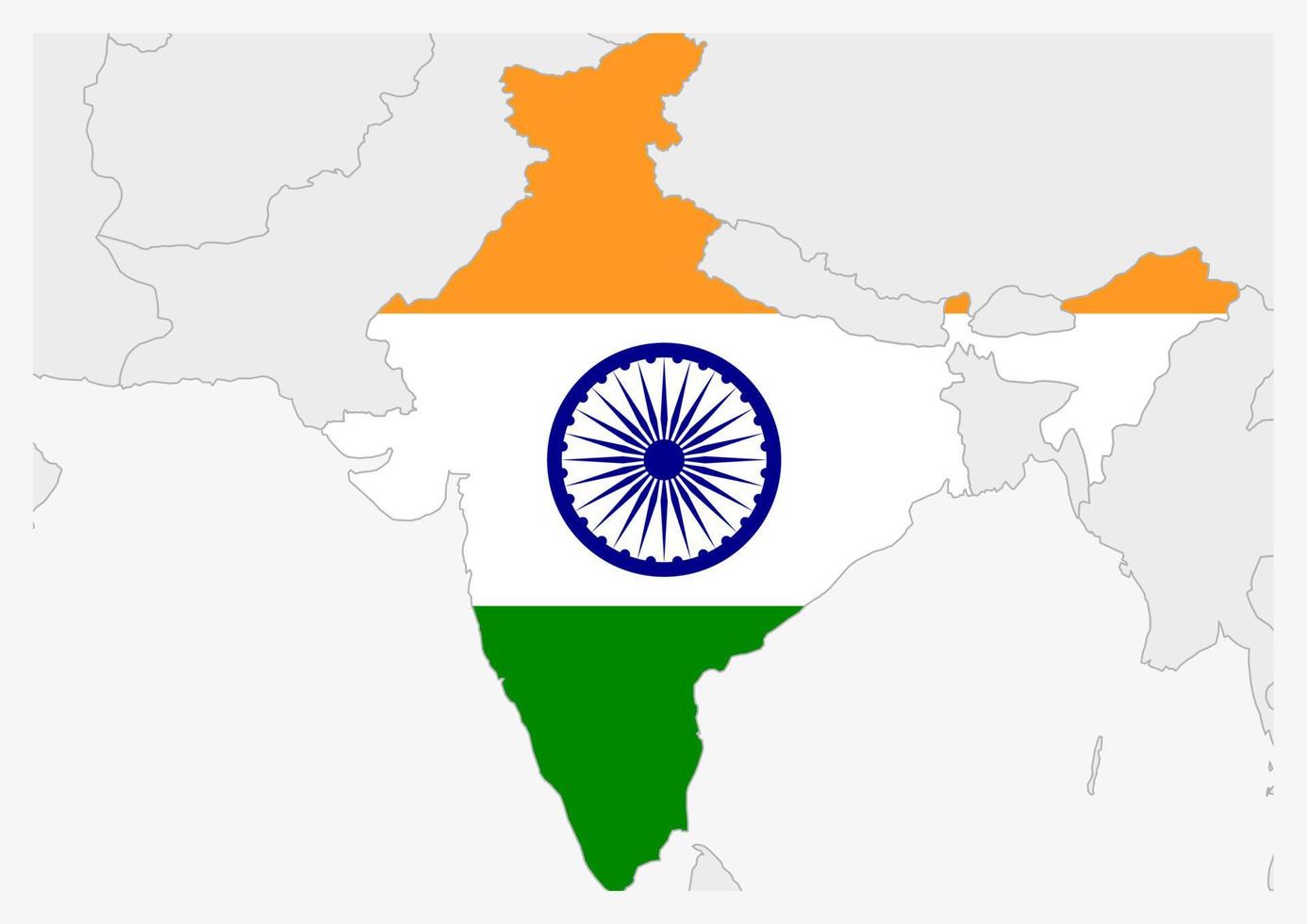 Indien-Karte in den Farben der indischen Flagge hervorgehoben vektor