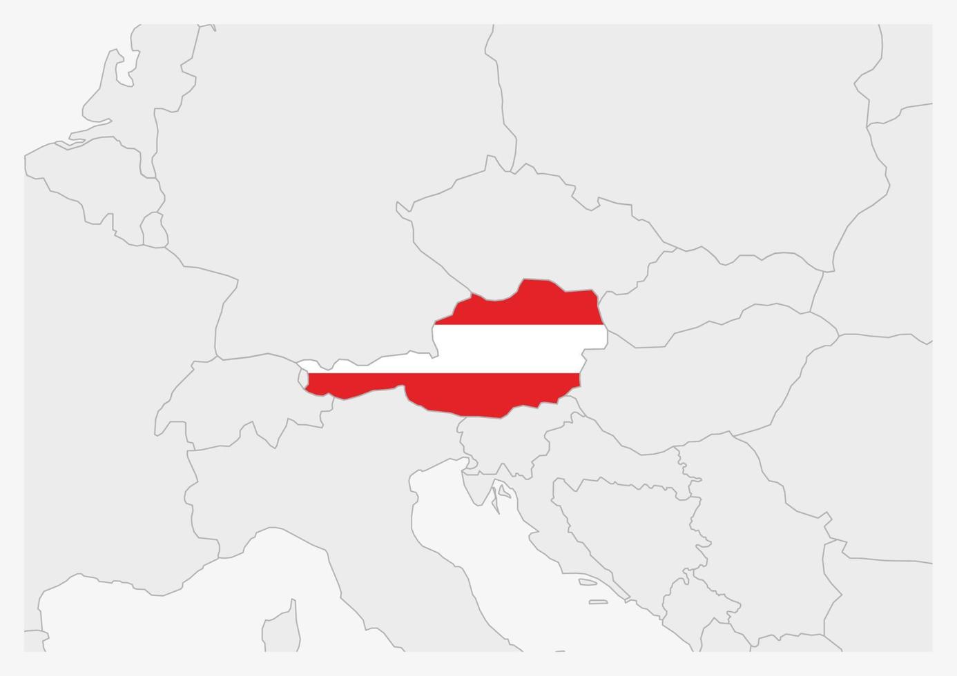 Österreich-Karte in Österreich-Flaggenfarben hervorgehoben vektor