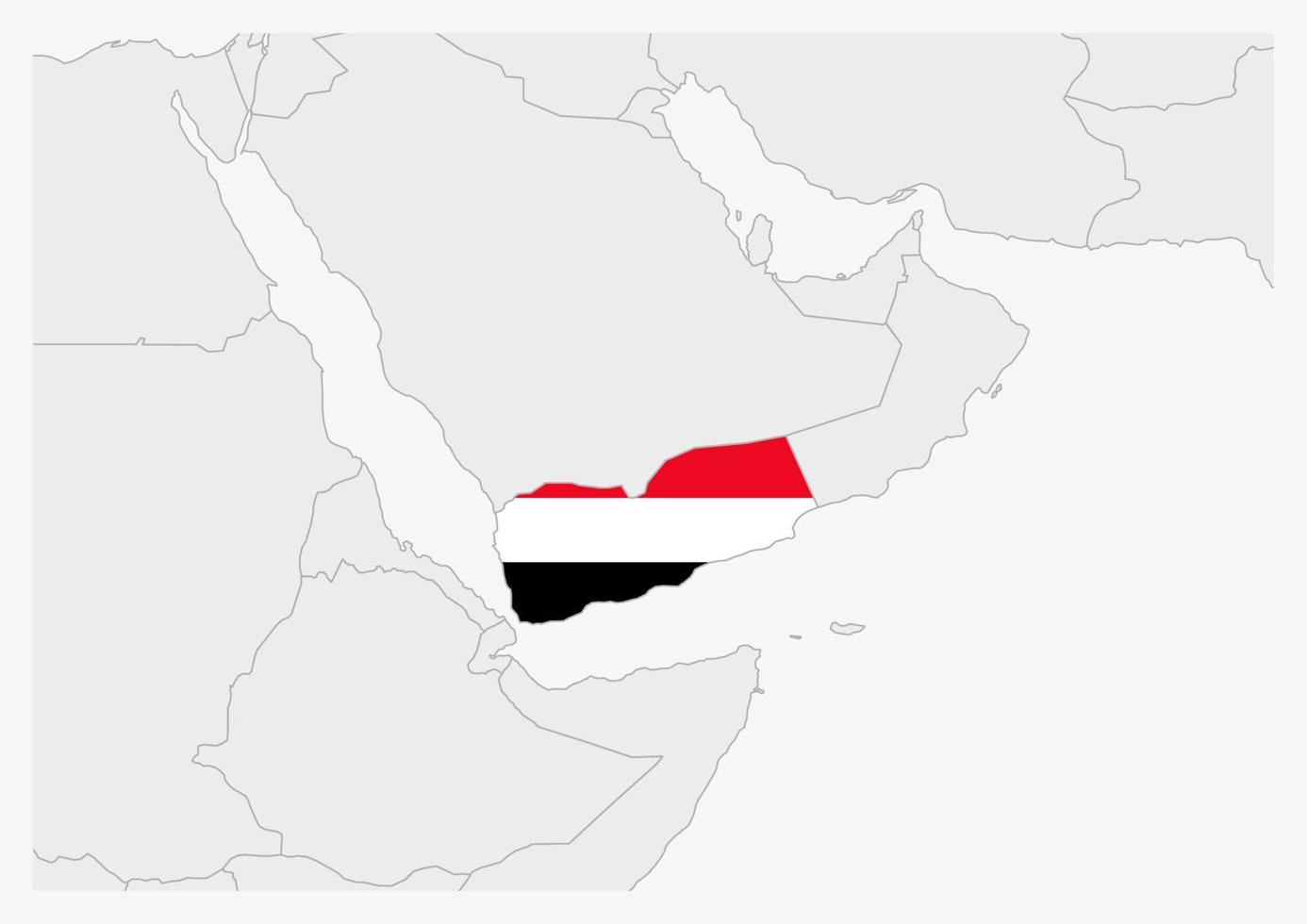 Jemen-Karte in den Farben der Jemen-Flagge hervorgehoben vektor
