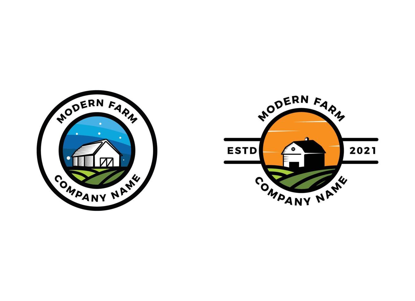 vintage farm logo design - scheune holz gebäude haus bauernhof kuh vieh vektor