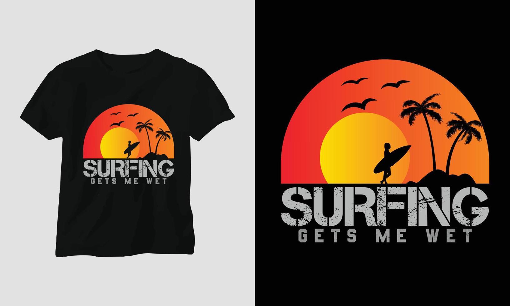 Surf-T-Shirt-Design, Retro-Farbe vektor