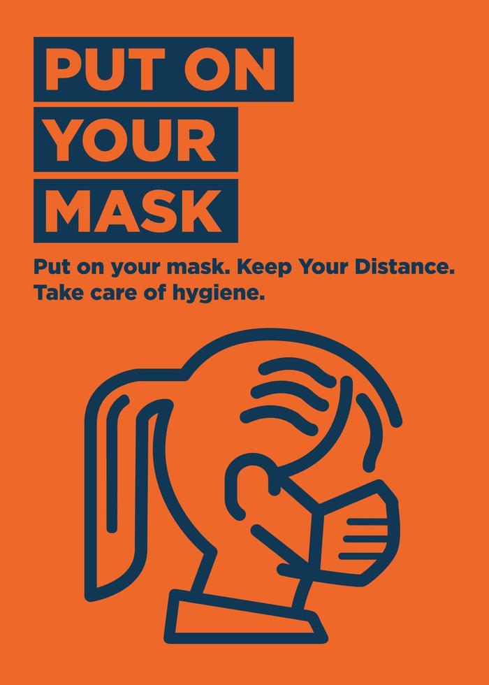 setze deine Maske auf. Covid-19-fertiges Poster-Mockup-Design. vektor