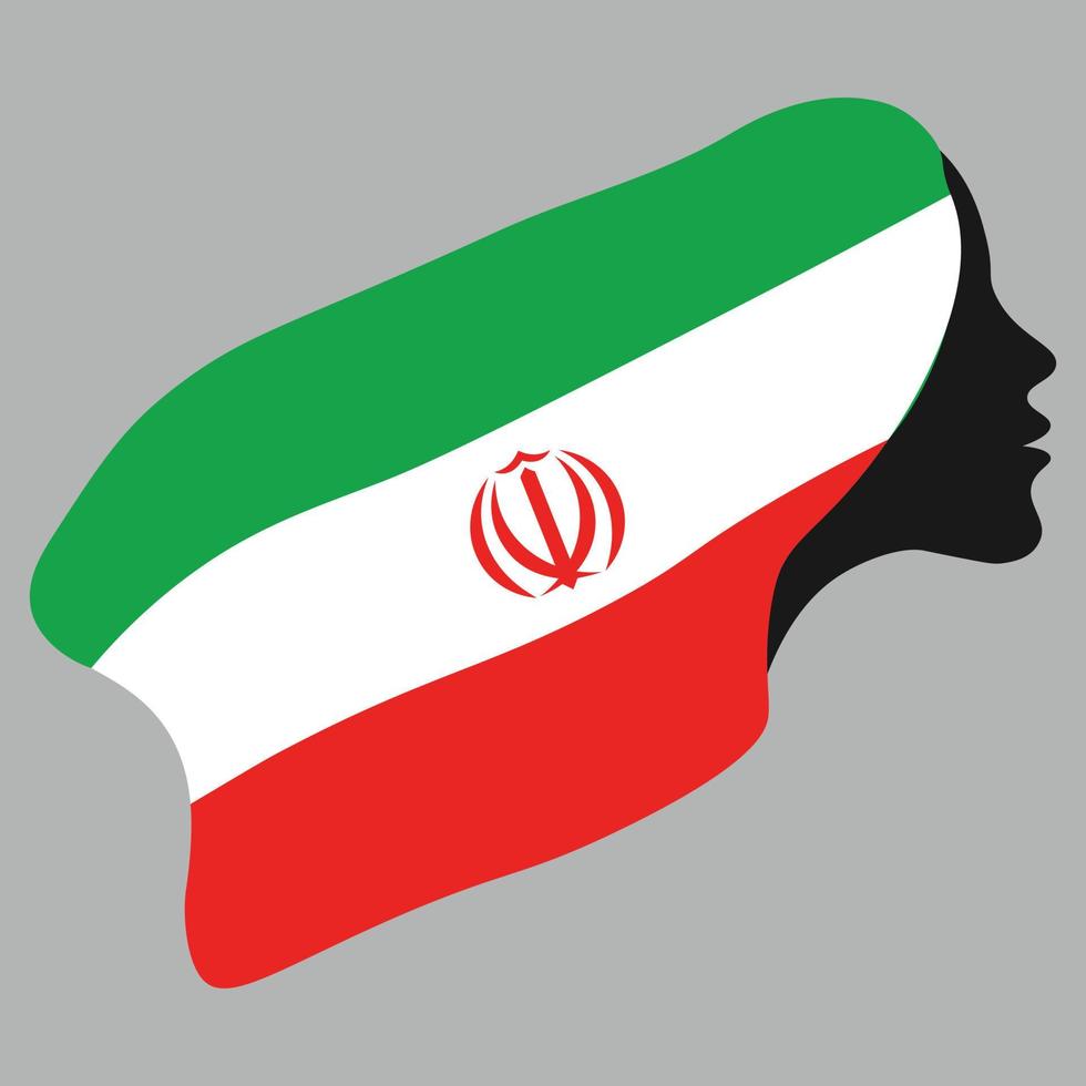 Kundgebung und Protest im Iran 2022. Frauenfreiheit im Iran. Vektor-Illustration. Frau unter dem Druck der iranischen Flagge vektor