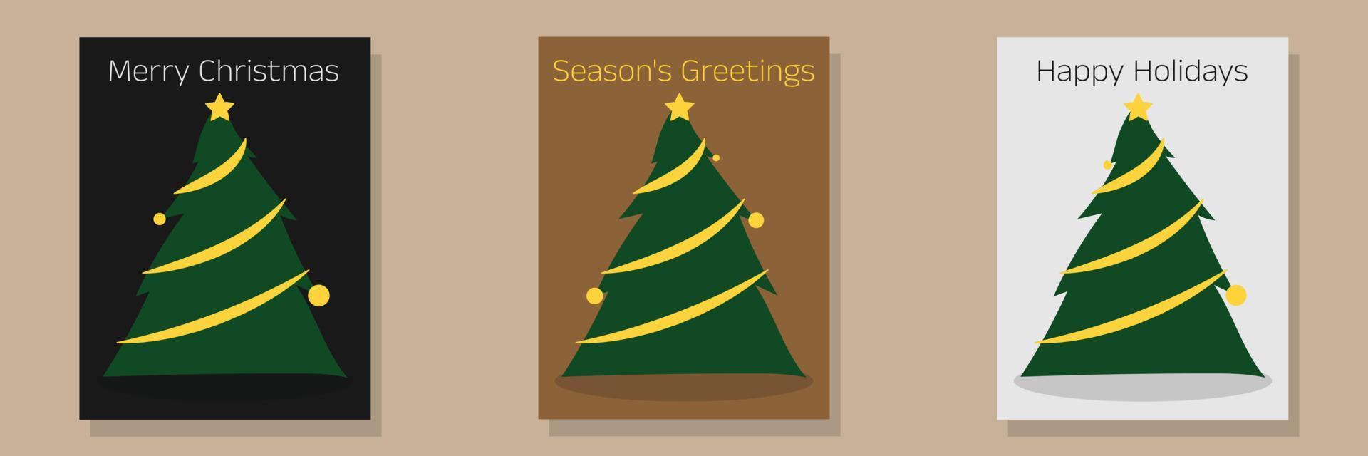 satz weihnachtskartendesigns mit einfacher geometrischer weihnachtsbaumillustration. moderne luxus-weihnachtskarten mit frohen weihnachten, grüßen der jahreszeit, frohe feiertage text. Vektor-Design-Vorlage. vektor