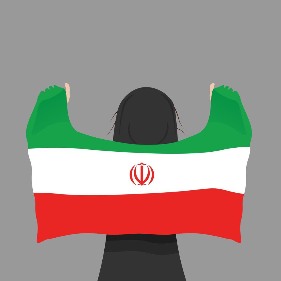 Kundgebung und Protest im Iran 2022. Frauenfreiheit im Iran. Vektor-Illustration. Frau unter dem Druck der iranischen Flagge vektor