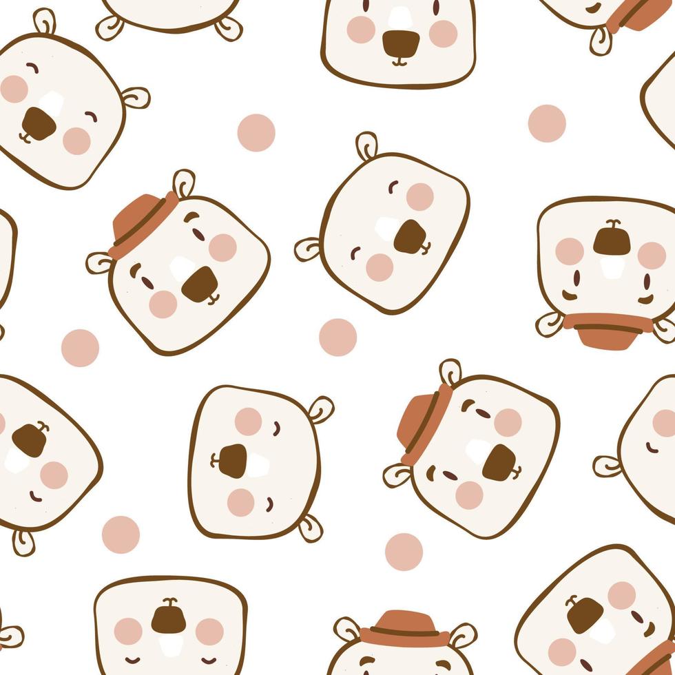 sömlös mönster med söt björnar ansikten och hattar på ljus vit bakgrund. enkel kreativ barnslig kreativ platt illustration för tyg, textil, Hem, barnkammare, tapet. unisex- barn kläder. vektor