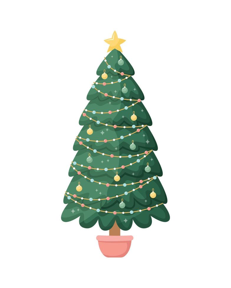 vektor illustration av en jul träd i en pott. ny år. högtider.