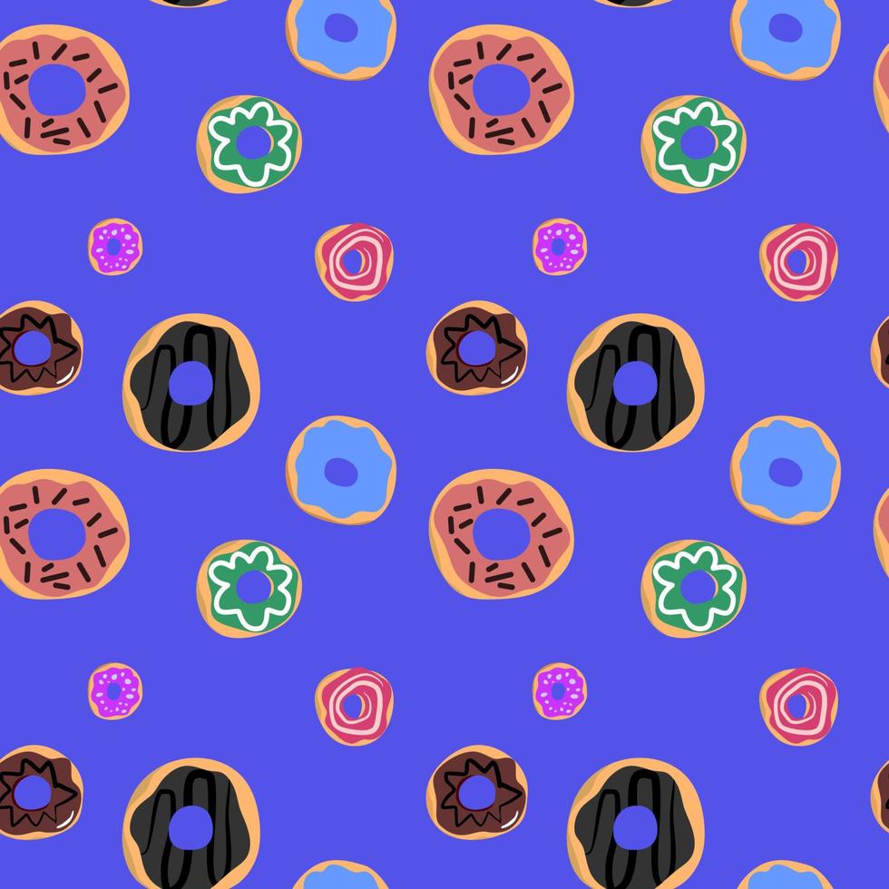 niedliche donuts nahtloses muster lokalisiert auf blauem hintergrund. vektor